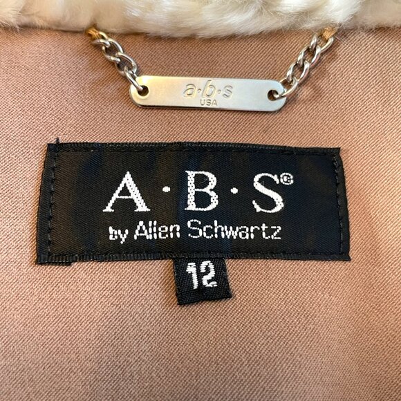 ABS by Allen Schwartz Jacket 12 Faux Fur Trim Tan Camel Fully Lined EUC - Picture 6 of 8